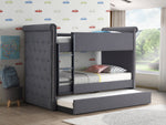 Romona II Gray Fabric Twin over Twin Bunk Bed with Trundle