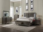 Sadie Dark Champagne Wood King Bed with LED & Storage