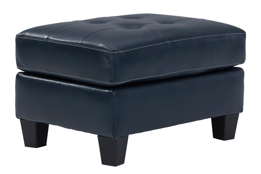 Altonbury Blue Leather Ottoman