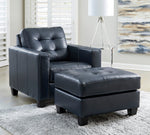 Altonbury Blue Leather Ottoman