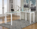 Baraga White Metal L-Desk with Glass Top