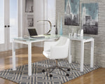 Baraga White Metal L-Desk with Glass Top