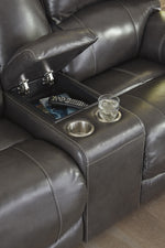 Hallstrung Gray Leather Power Recliner Loveseat