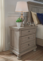 Lettner Light Gray Wood 2-Drawer Nightstand