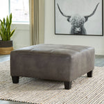 Navi Smoke Faux Leather Oversized Accent Ottoman