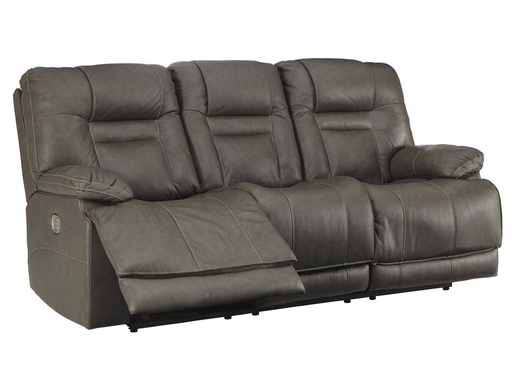 Wurstrow Smoke Leather Power Recliner Sofa