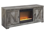 Wynnlow Rustic Gray Wood Entertainment Center with Fireplace Insert