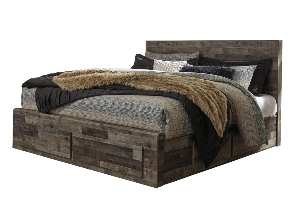 Derekson Multi Gray Wood King Bed with Underbed Storage