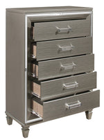 Tamsin Silver-Grey Metallic Wood 5-Drawer Chest