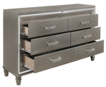 Tamsin Silver-Grey Metallic Wood 6-Drawer Dresser