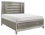 Tamsin Silver-Grey Metallic Wood King Bed with Storage