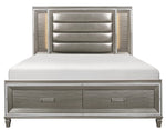 Tamsin Silver-Grey Metallic Wood King Bed with Storage