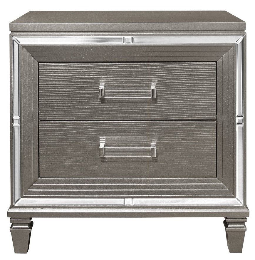 Tamsin Silver-Grey Metallic Wood 2-Drawer Nightstand