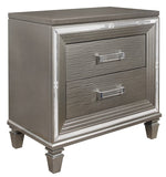 Tamsin Silver-Grey Metallic Wood 2-Drawer Nightstand