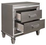 Tamsin Silver-Grey Metallic Wood 2-Drawer Nightstand