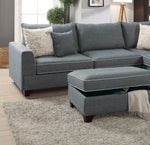 Teofila Steel Fabric Reversible Sectional with Ottoman