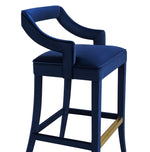 Tiffany Navy Velvet Counter Stool with Gold Footrest