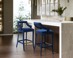 Tiffany Navy Velvet Counter Stool with Gold Footrest