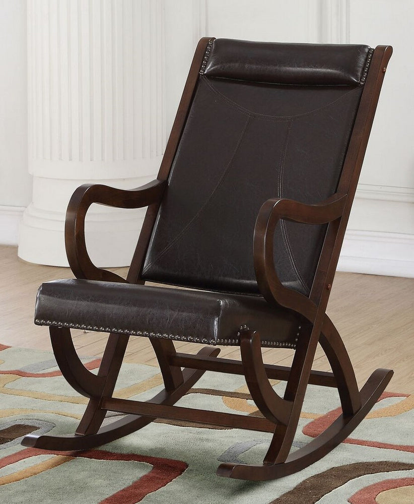 Triton Espresso PU Leather/Walnut Finish Wood Rocking Chair