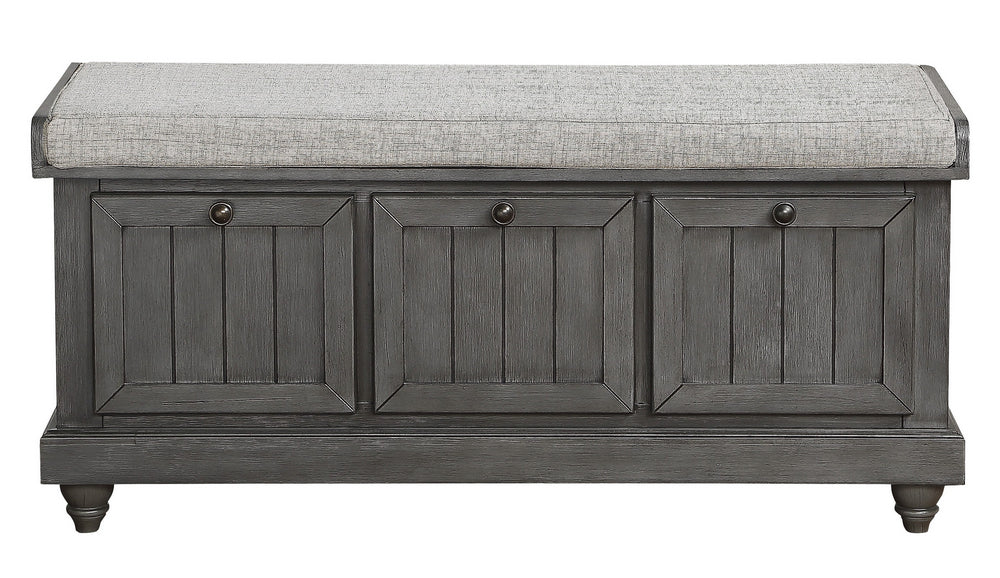 Woodwell Dark Gray Textured Fabric/Wood Bench w/Storage