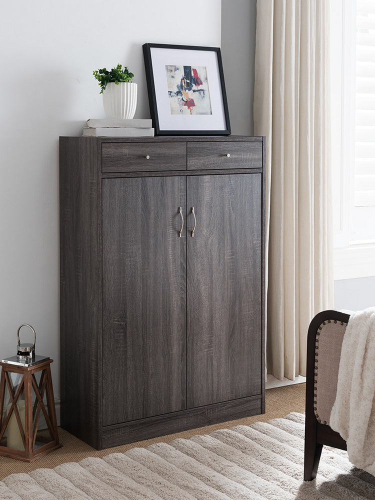 Erica Distressed Grey Wood Shoe Cabinet