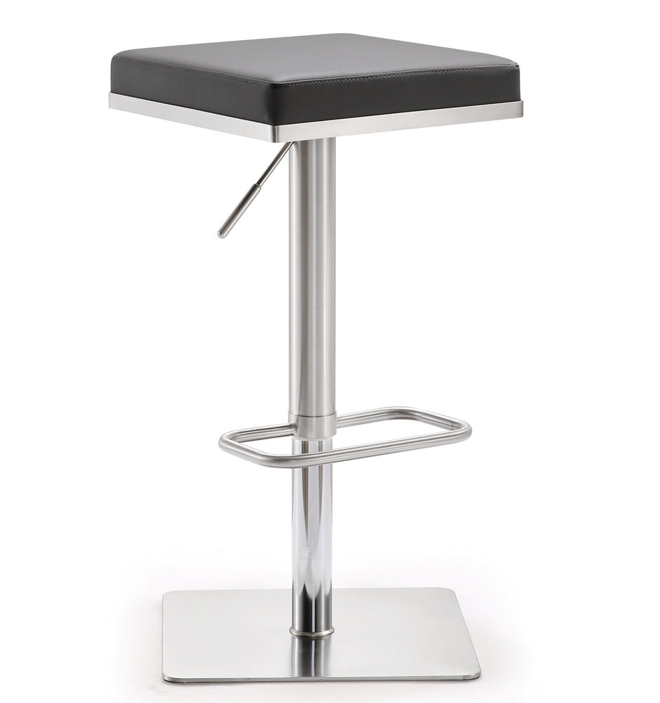 Bari Grey Vegan Leather/Steel Adjustable Bar Stool