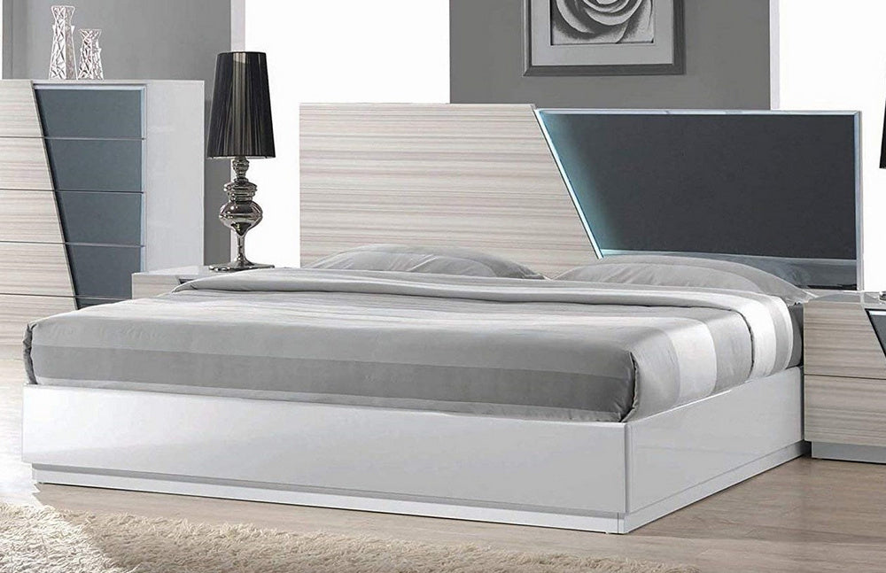 Manchester Zebra Grey Wood King Bed with LED