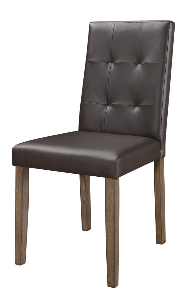 Ahmet 2 Brown Faux Leather/Walnut Wood Side Chairs