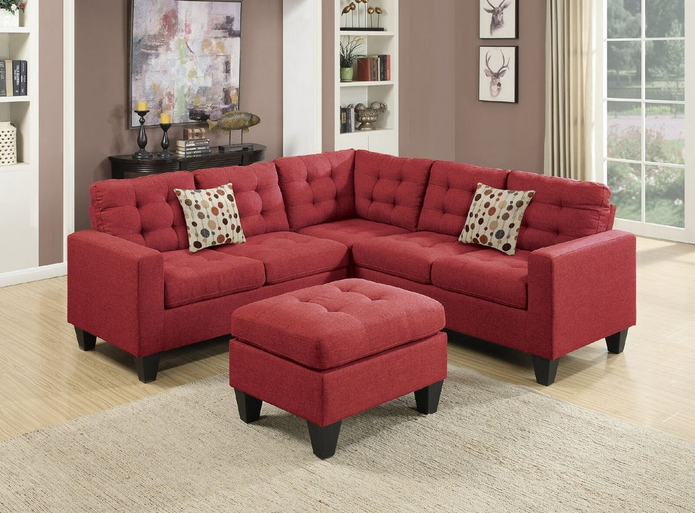 Bobkona Carmine Fabric Sectional Sofa with Ottoman