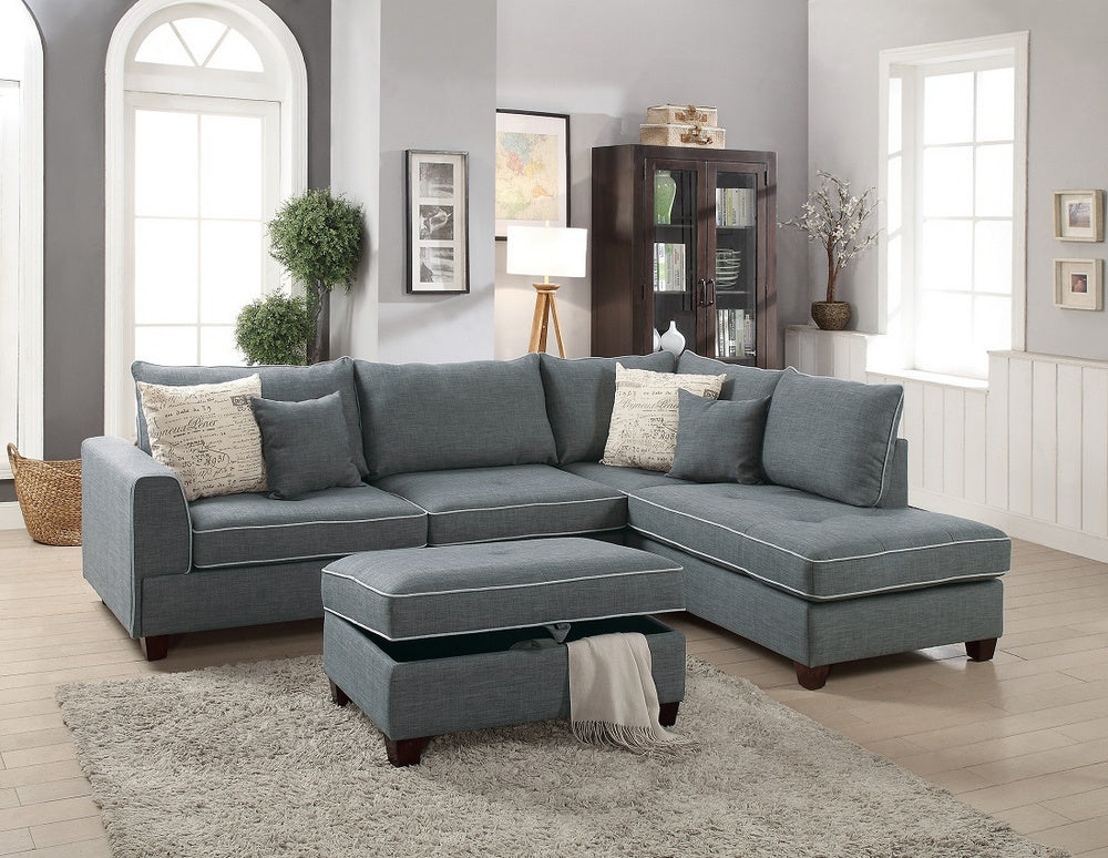 Teofila Steel Fabric Reversible Sectional with Ottoman