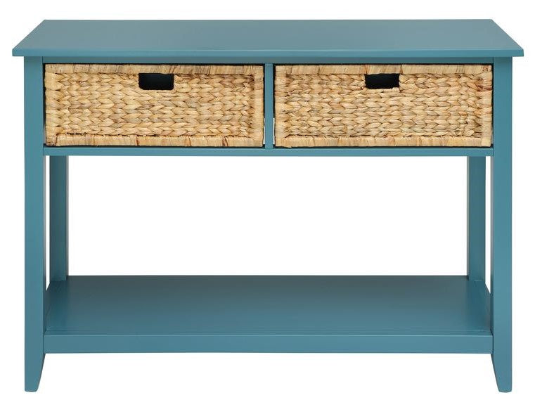 Flavius Teal Wood Console Table with 2 Baskets