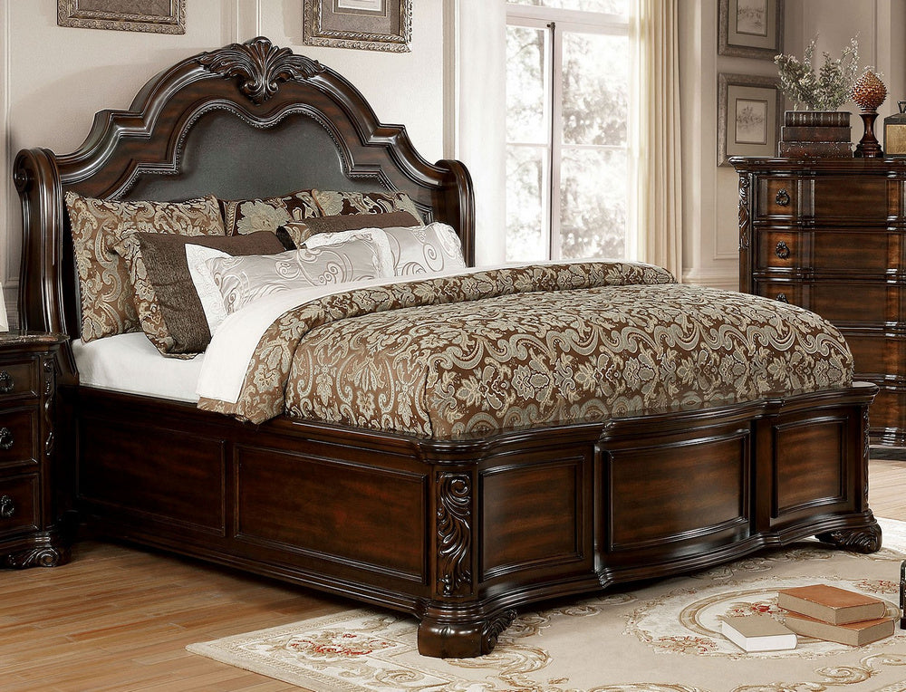 Niketas Brown Cherry Wood King Bed (Oversized)