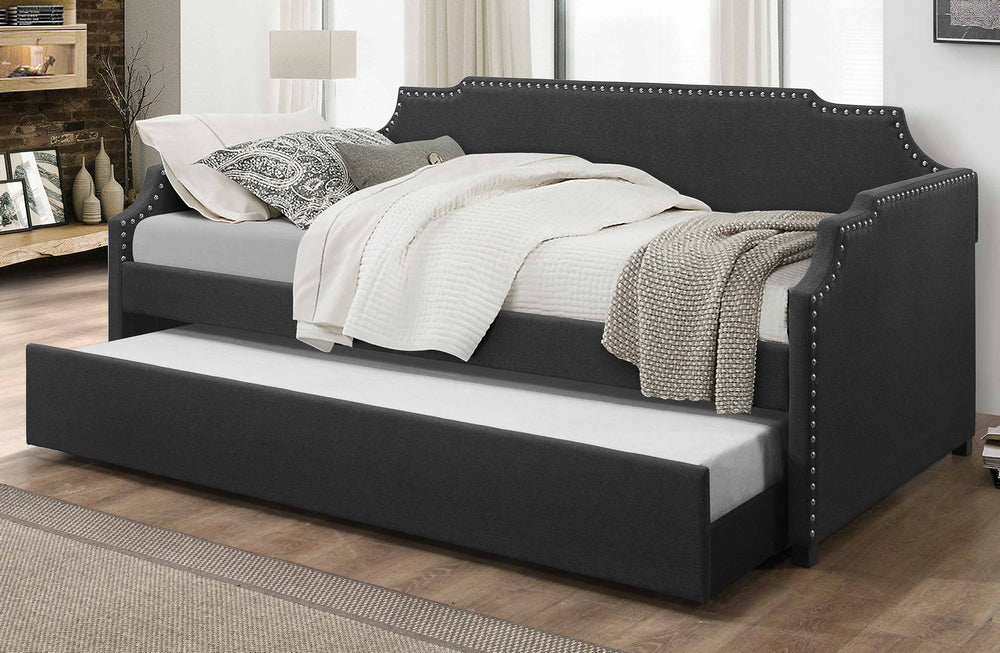 Fanny Dark Gray Linen Twin Daybed with Trundle