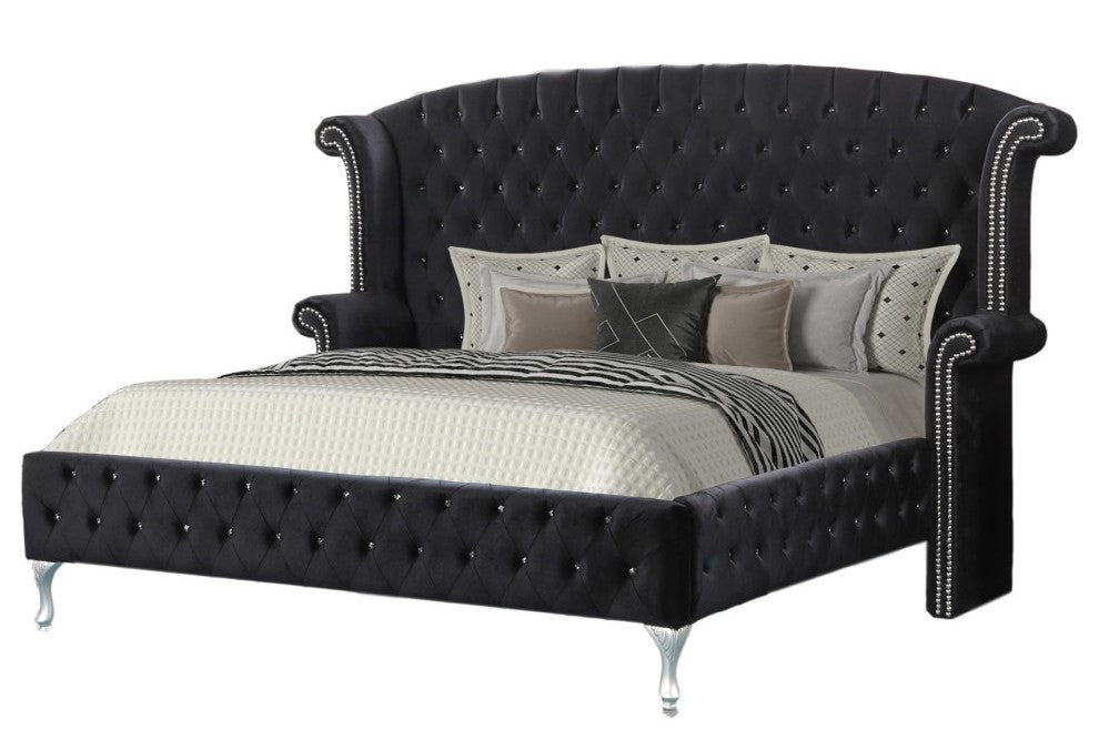 Emma Black Crushed Velvet Queen Bed