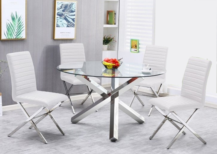 Siana 5-Pc White Faux Leather Dining Table Set