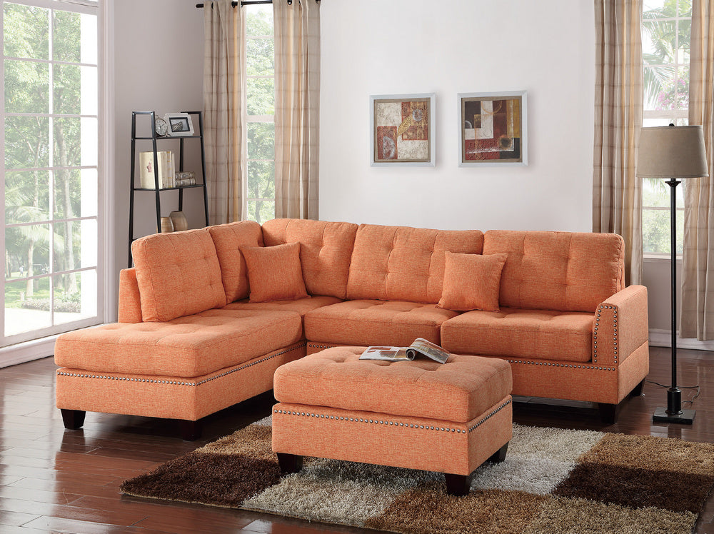 Jessica Citrus Fabric Reversible Sectional with Ottoman