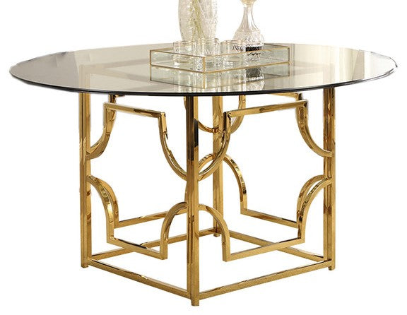 Kina Clear Glass/Gold Metal 54" Round Dining Table