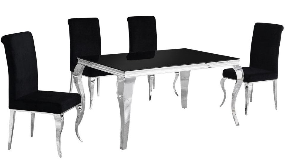 Tristian 5-Pc Black Velvet/Metal Dining Set