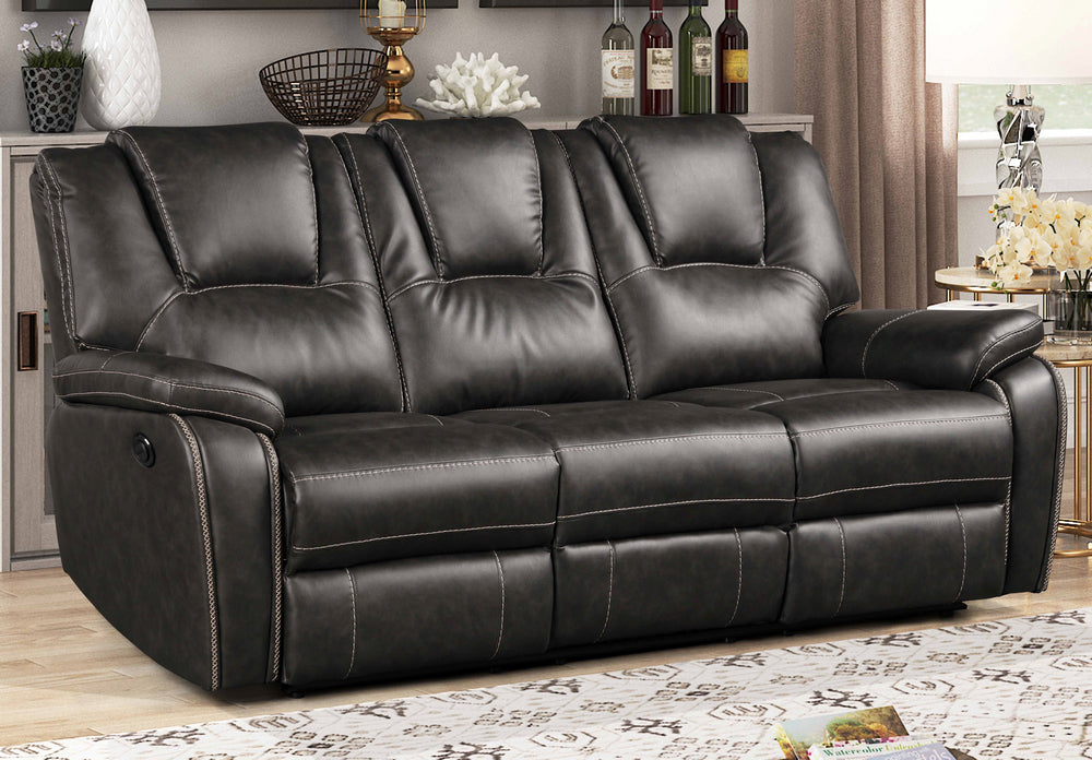 Devorah Gray Leatherette Power Recliner Sofa