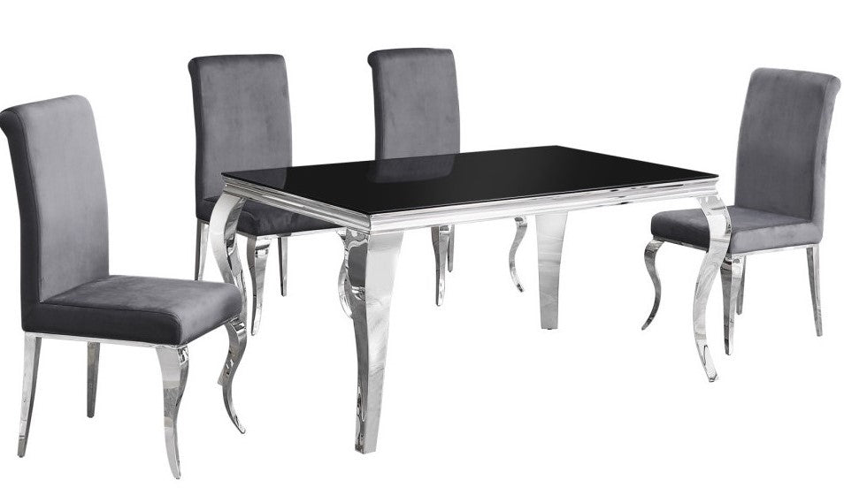 Tristian 5-Pc Grey Velvet/Metal Dining Set