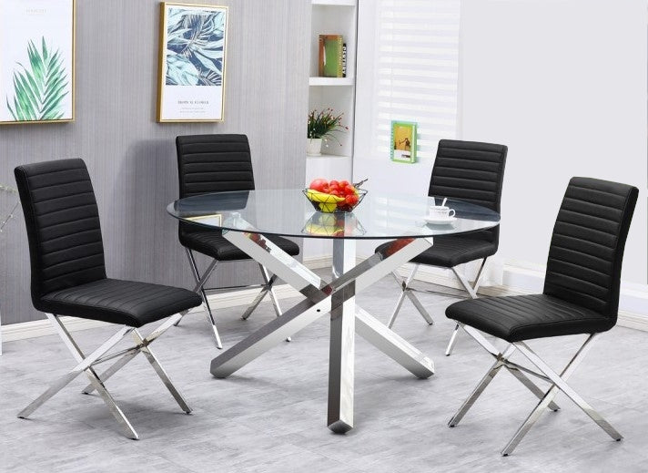 Siana 5-Pc Black Faux Leather Dining Table Set