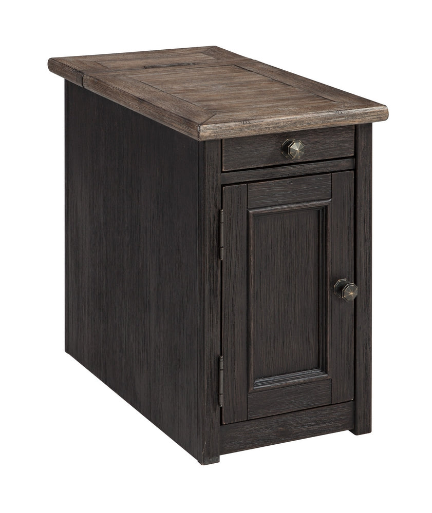 Tyler Creek Grayish Brown/Black Wood Chair Side End Table with USB Ports & Outlets