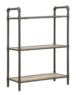 Itzel Antique Oak Wood/Sandy Gray Metal Bookshelf with 3 Shelves