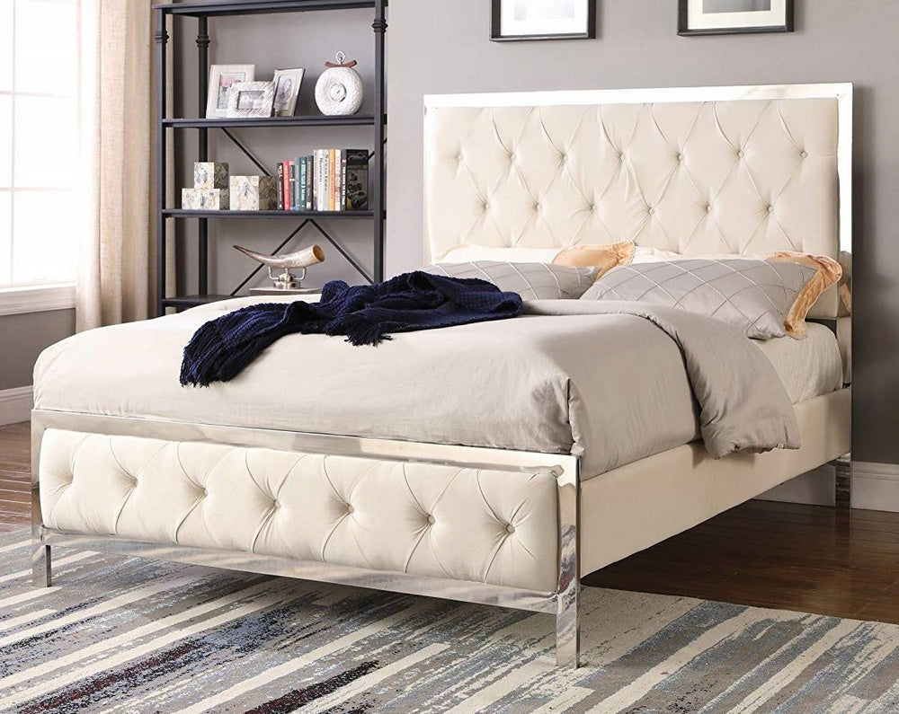 Pamella Beige Fabric Upholstered Queen Bed