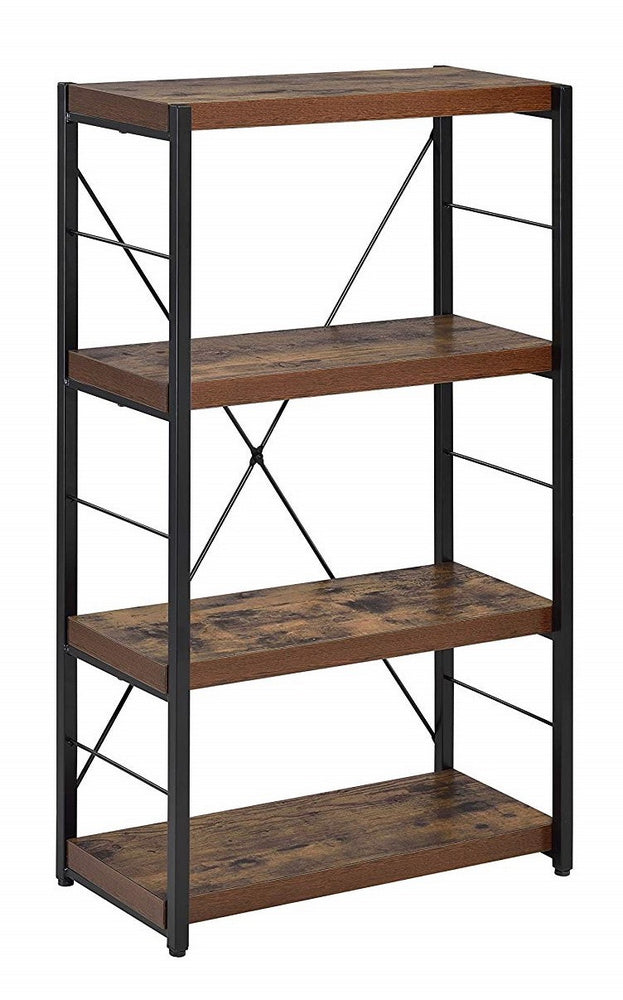 Bob Weathered Oak Wood/Black Metal Tube Bookcase with 4 Shelves