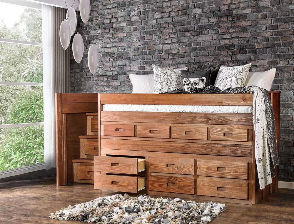 Cleo Mahogany Wood Twin Captain Bed w/Storage