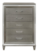 Tamsin Silver-Grey Metallic Wood 5-Drawer Chest