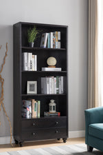 Tina Red Cocoa Wood Bookcase with 4 Shelves & 2 Drawers