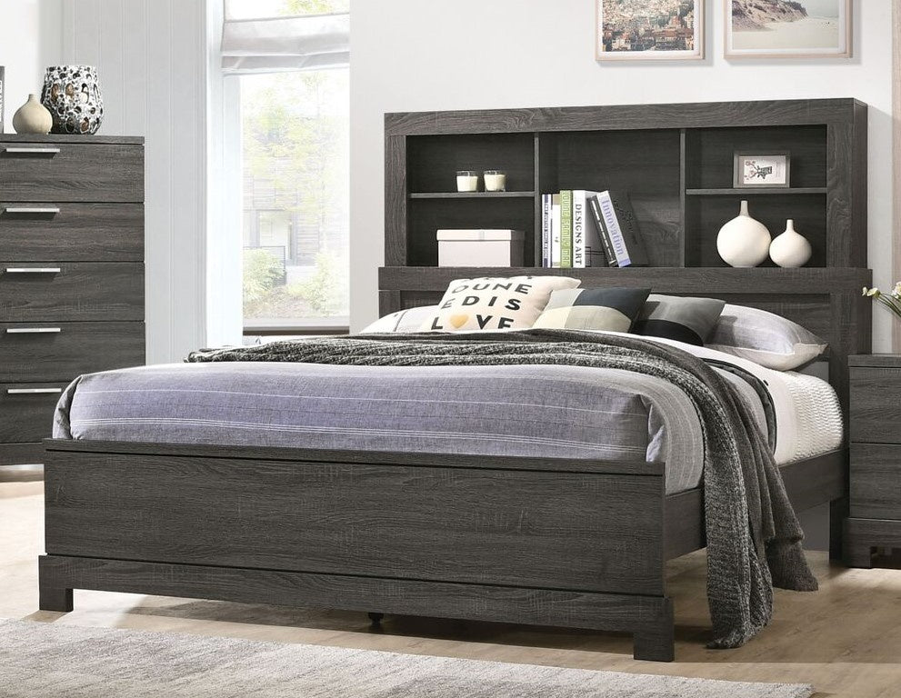 Lantha Gray Oak Hardwood Queen Bed with Storage