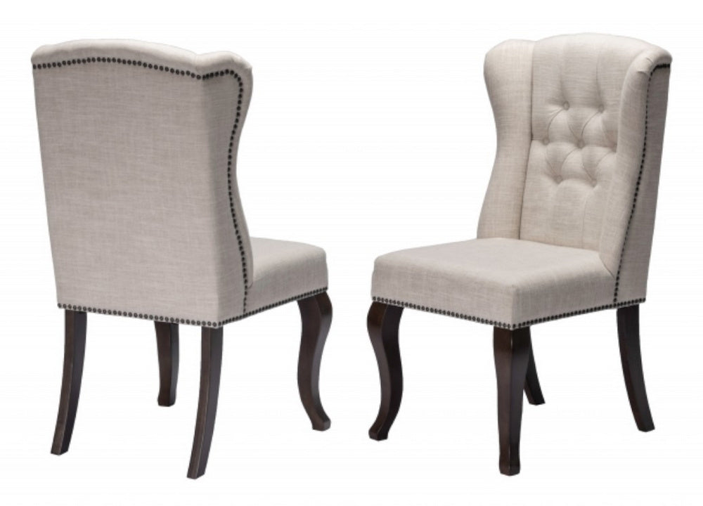 Keri 2 Beige Linen/Wood Side Chairs